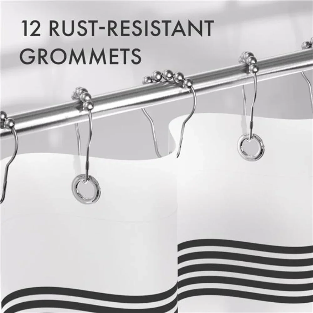 Shower Curtain, Washable Cloth Black Shower Curtain Sets with 12 Shower Curtain